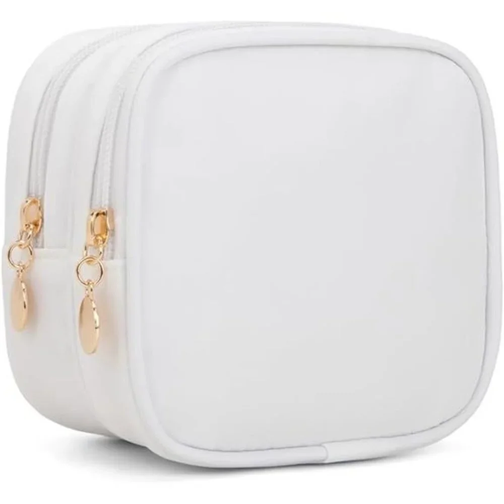 Small Makeup Bag Double Zipper Cosmetic Pouch Travel Toiletry Bag White